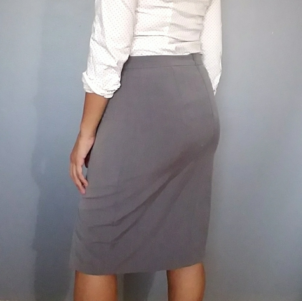 GRAY FAUX WRAP PENCIL SKIRT - Picture 3 of 5